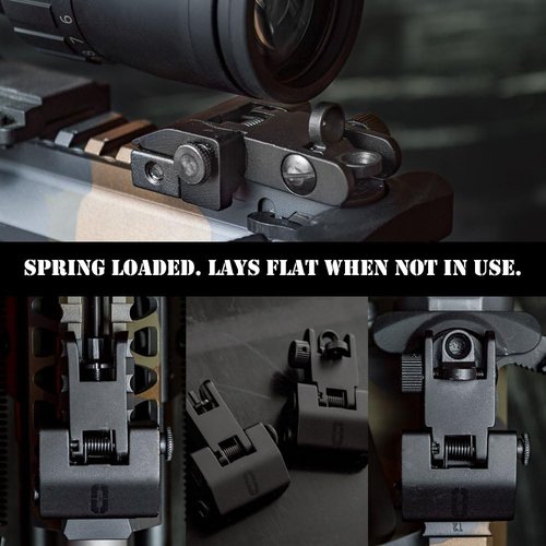 Chaos Ready Flip Up Iron Sights - Spring Loaded Low Profile Backup Sights for Picatinny Rails | Co-Witness Front & Rear Set