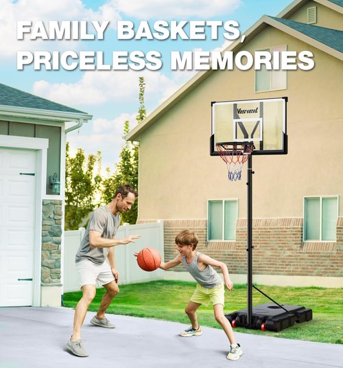 Basketball Hoop,Portable Basketball Hoop System for Outdoor, Adjustable Height 5.7-10ft 45in Backboard Basketball Goal for Kids Teen and Adult-Jet Black