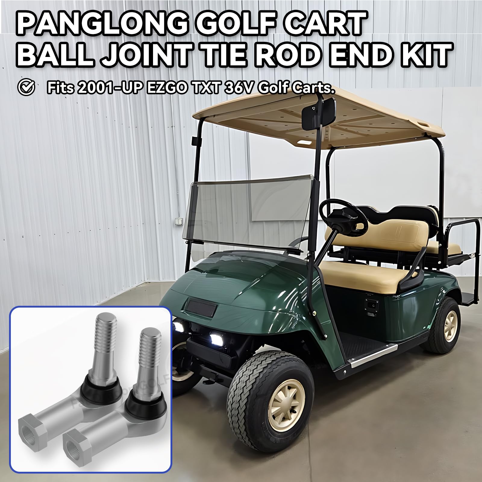 Panglong EZGO Tie Rod Ends, EZGO TXT Ball Joint Tie Rod End Kit-2PCS, for 2001-UP 36V EZGO TXT Golf Carts, Include Driver and Passenger Side, OEM Reference #70902-G01, 70902-G02