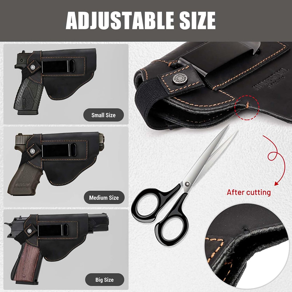 Skiennix Leather Universal Pistol Holster - IWB/OWB Concealed Gun Holster for Glock, Taurus, Sig, Springfield | Fits Most 9mm Pistols