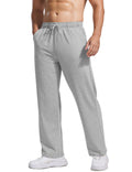PINSPARK Men's Sweatpants with Pockets Open Bottom Jogger Sweatpants Uncuffed Lightweight Straight Leg Sweat Pants for Men Grey