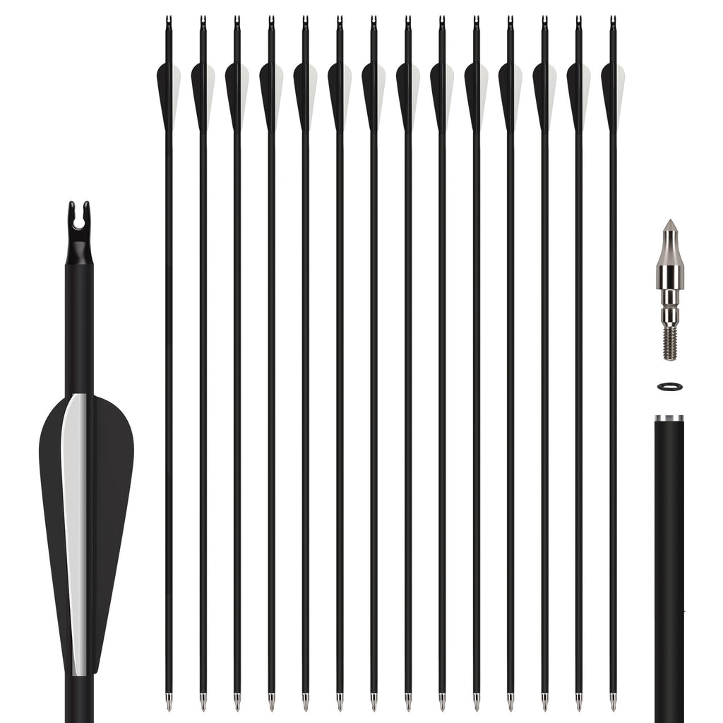 NorthSpoor 30Inch 14Pcs Carbon Arrow with Removable Tips Shaft Spine 500 for Both Compound Bow and Recurve Bows