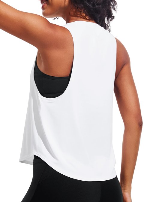 JOYSPELS Workout Tank Tops for Women, Quick Dry Ice Silk Athletic Running Shirts, Loose Fit Sleeveless Gym Tops White