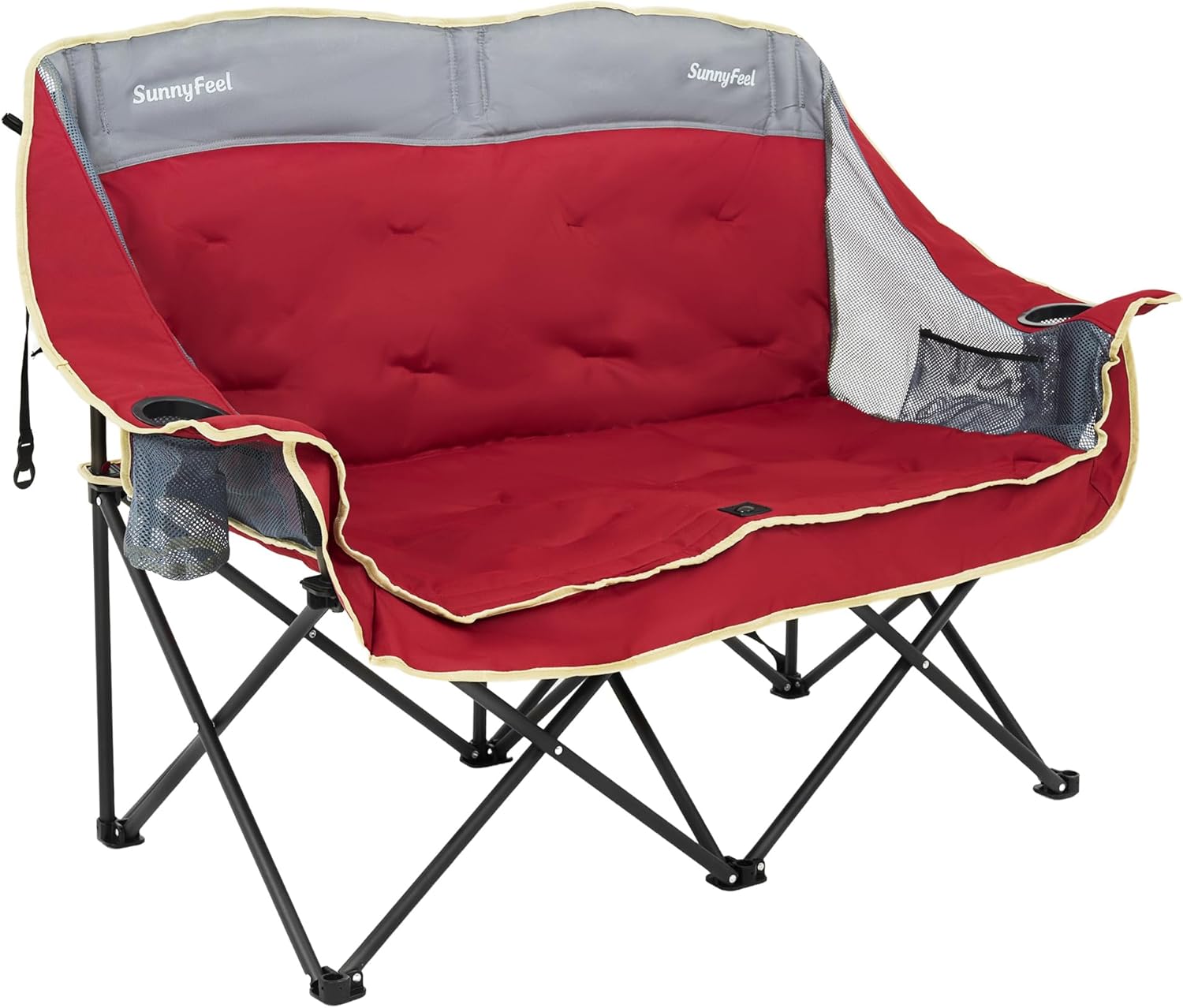 SUNNYFEEL Double Camping Chairs - Heavy Duty Padded Loveseat for 2 | 600lbs Capacity, Portable Red Outdoor Couch