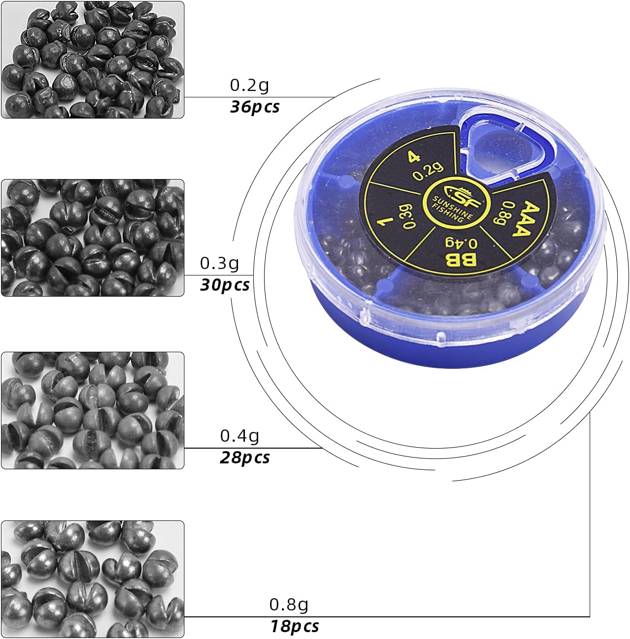 SF Micro Split Shot Combo - Removable Fly & Ice Fishing Sinkers Weights - 112 Pcs in 4 Sizes