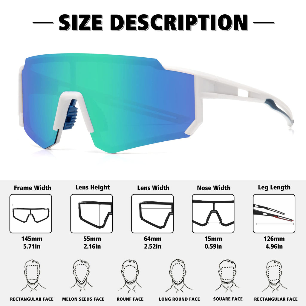STORYCOAST Polarized Sports Sunglasses for Men Women,Bike Glasses Driving Fishing Cycling Mountain Bike Sunglasses UV400 Protection White Frame-Green Mirror Lens