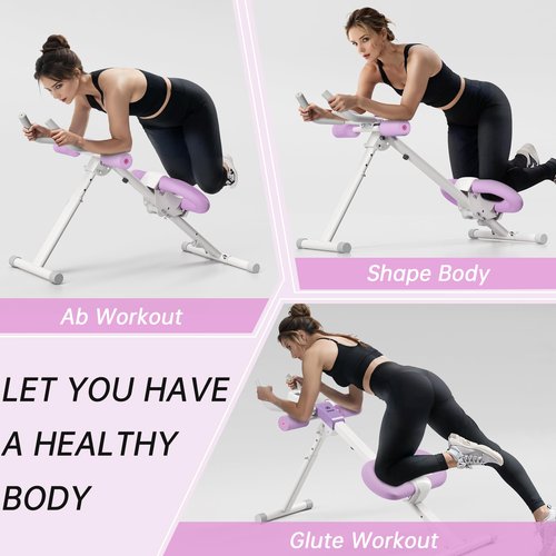Ab Trainer Core & Abdominal Trainers AB Workout Machine Home Gym Strength Training Waist Cruncher Core Toner Buttocks Shaper with LCD Monitor Violet
