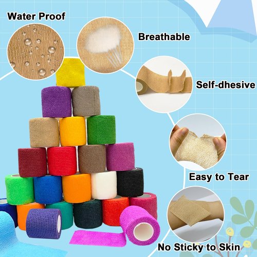 ailixinda 72 Pack Self Adhesive Bandage Wrap,2" x 5 Yards Self Adherent Wrap,Athletic Elastic Breathable Cohesive Bandage Wrap for First Aid,Sports,Wrist Ankle Swelling Sprains,Vet Wrap,24 Colors