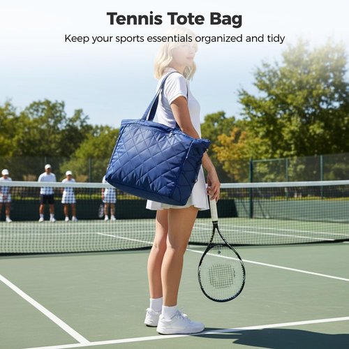 DORMIYA Tennis Tote Bag with Shoe Compartment, Quilted Sport Bag, Navy Blue Gym Bag with Waterproof Pocket & Bottle Holder for Women Men