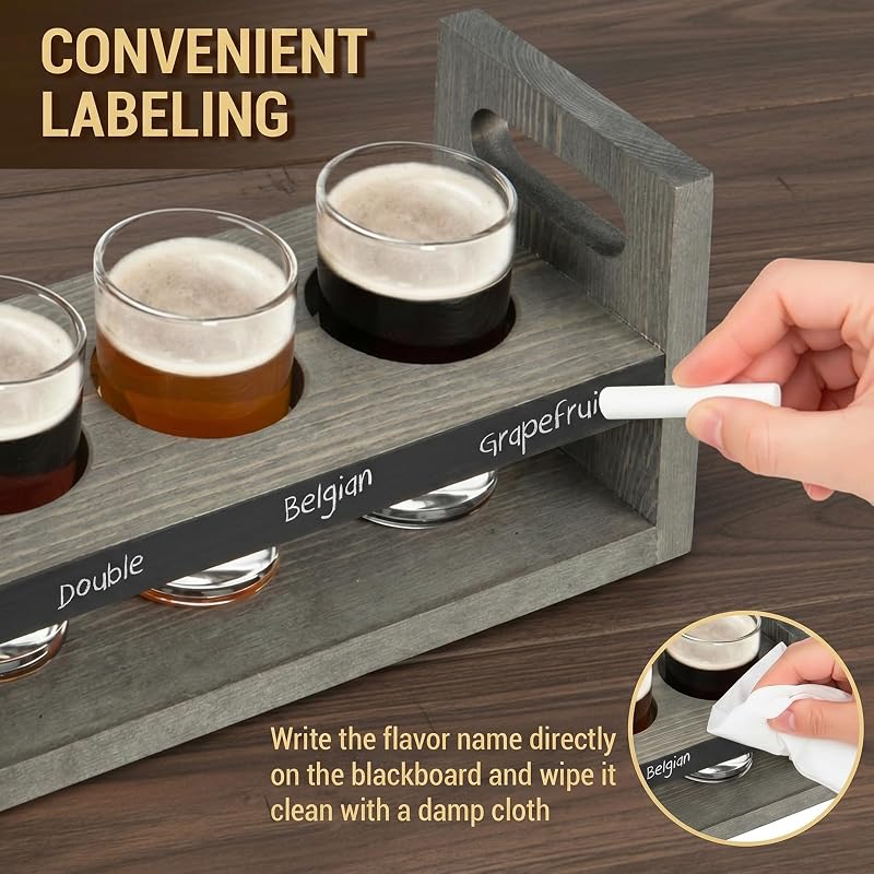 MyGift Vintage Gray Beer Flight Sampler Tray Set of 2 - 4 Glass Holders