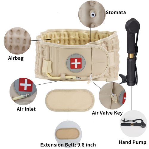 6xigouma Decompression Back Belt - Lumbar Support Belt for Men & Women Lower Back Pain Relief, Back Traction Device Fits Waist Size 29-49 Inches (Beige)