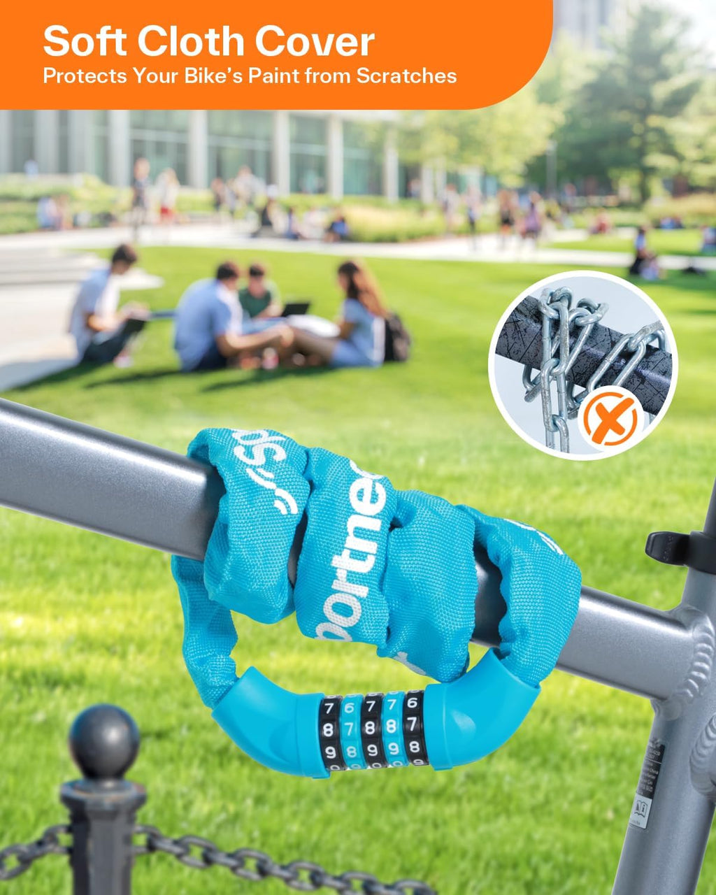 Sportneer Bike Lock - High Security 5-Digit Combination Anti-Theft Chain Lock | 3.2/3.6/4ft Heavy Duty for Bikes, Motorcycles, Scooters, and Gates - 4/6mm Thick, Keyless Design