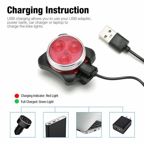 USB Rechargeable Bicycle LED Headlight and LED Tail Light Sets (2 Light Set)