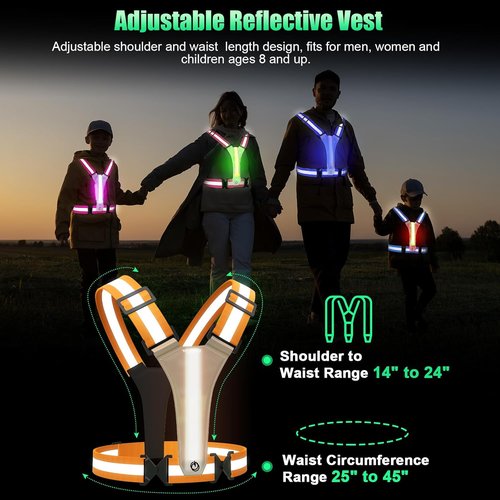 LED Reflective Vest - High Visibility Running Gear for Night Cycling & Jogging | Adjustable Size for Men, Women & Kids