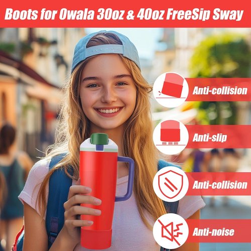 Mity Rain Silicone Protective Boots for Owala 30oz & 40oz FreeSip Sway Bottles - Red, Enhances Stability & Prevents Scratches