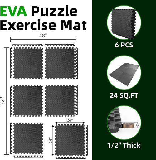 Art3d EVA Interlocking Exercise Mats - 24" x 24" Thick Foam Puzzle Flooring for Gym & Training | 6 & 12 Pack