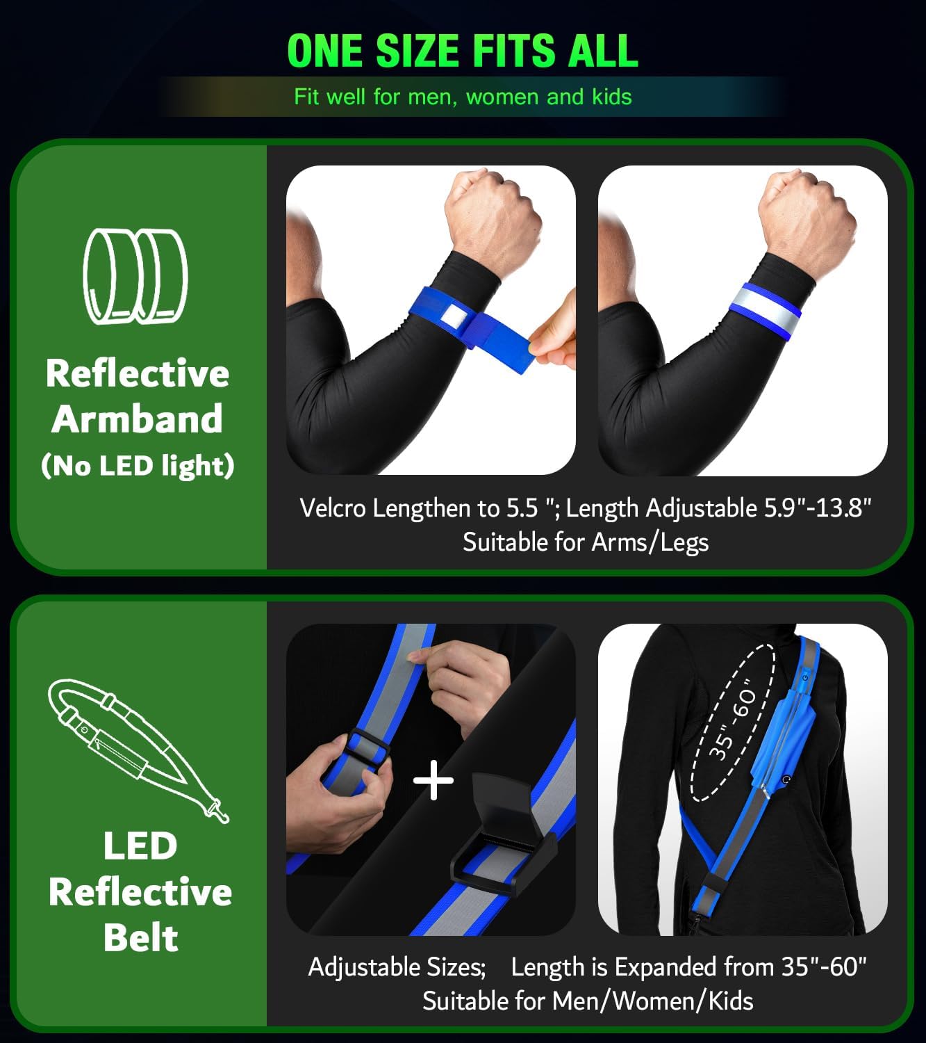 Ylzzrs LED Reflective Running Belt - High Visibility Adjustable Safety Gear for Night Walks | Includes Phone Bag/Armband