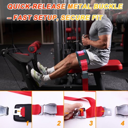 Padded Nordic Curl Bench Stabilizer Strap 66-Inch Adjustable Anchor Belt with Heavy-Duty Buckle for Lat Pulldown, Leg Extension, Dumbbell Press & Home Gym Training