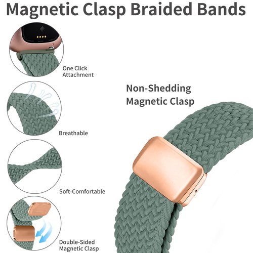 Zspoly Braided Bands Compatible with Fitbit Versa 2 Bands for Women/Versa/Lite/SE Band, Magnetic Clasp Elastic Fabric Sport Nylon Smartwatch Band for Fitbit Versa2/1/Lite/SE for Women Men