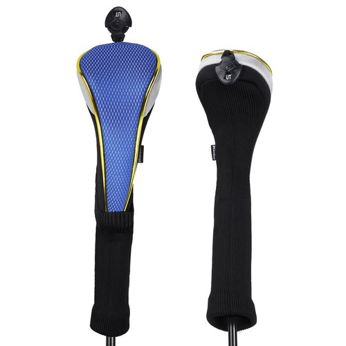 Andux 4Pcs/Set Long Neck Gold Golf Hybrids Club Head Covers with Dial No. Tag MT/HY15 (Blue)