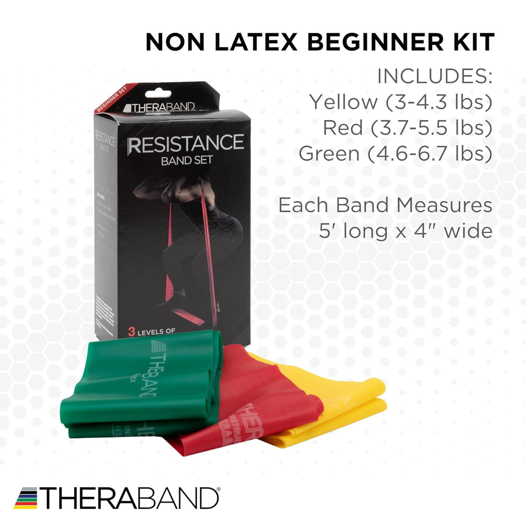TheraBand Resistance Bands Set - Non-Latex Elastic Bands for Exercise & Therapy | Beginner Kit in Yellow, Red, Green
