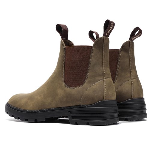 Cestfini Women's Low Heel Chelsea Boots Round Toe Elastic Ankle Booties Ladies Casual Slip On Leather Shoes 8.5, Khaki