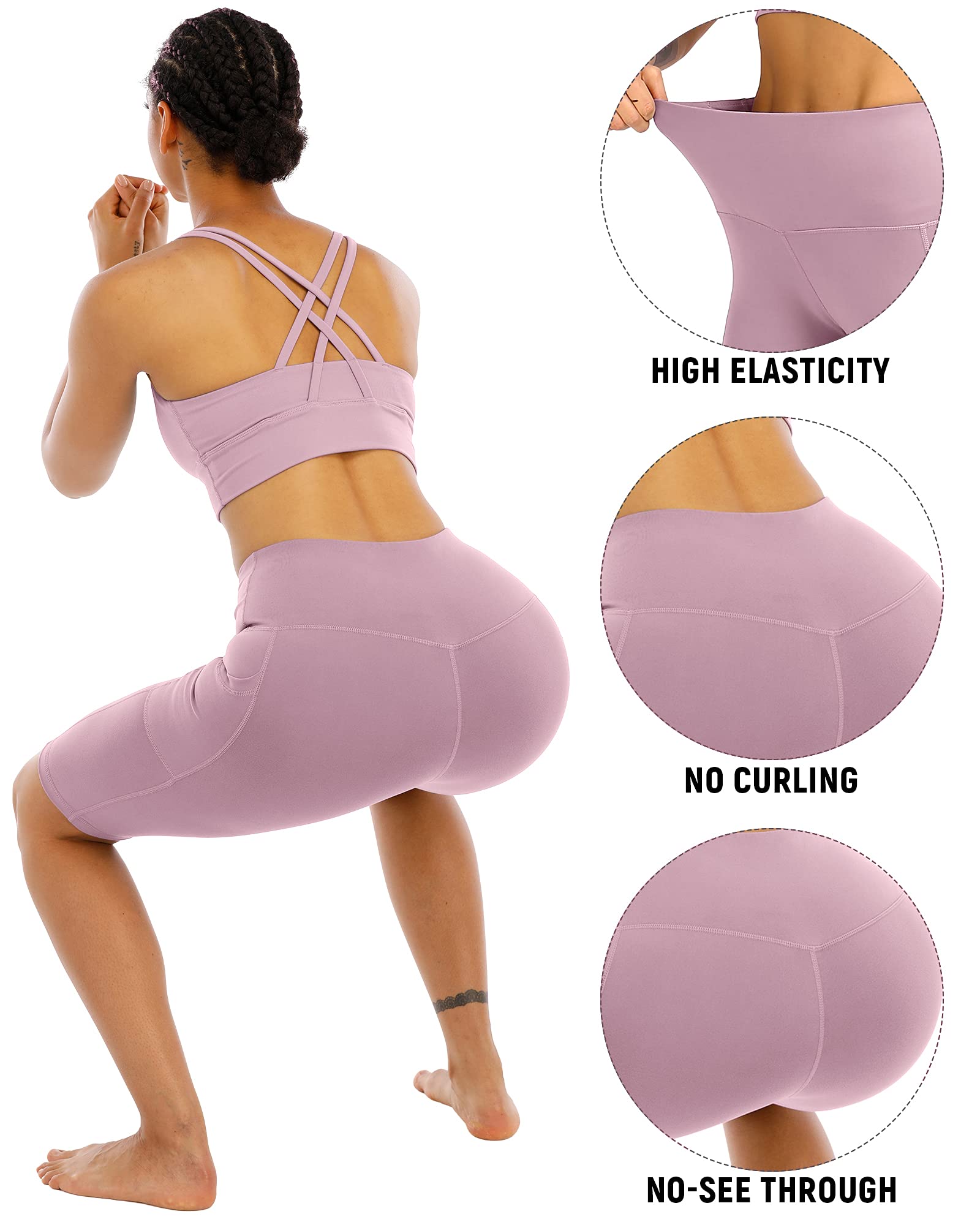 WHOUARE 4 Pack Biker Yoga Shorts with Pockets for Women,High Waisted Athletic Running Workout Gym Shorts Tummy Control, Black,Red Bean Paste,Gray Blue,Bean Green,XL