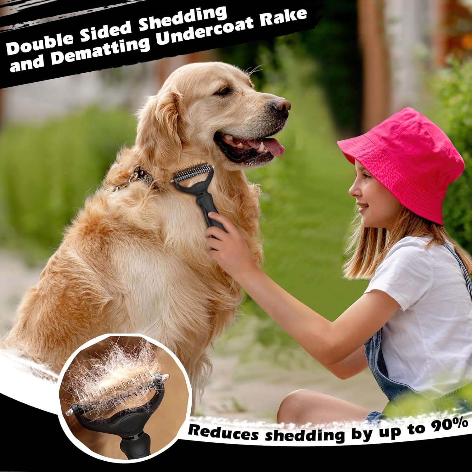Skiennix 3PCS Pet Grooming Set - Self-Cleaning Slicker Brush, Rake & Flea Comb for Dogs, Cats & Horses | Black