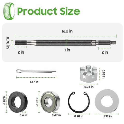 10L0L Golf Cart RXV Passenger Side Rear Spline Axle Shaft with Bearing Seal Kit fit EZGO RXV Electric 2008 UP, OEM# 620341, 614209,16.2" Long