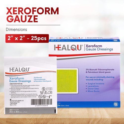 HEALQU Medical Xeroform Petrolatum Dressing 2x2-25 Count - Non-Adherent Gauze Pad for Low Exudating Wounds - Soft Mesh Gauze Patch Sterile for Wound Care Lacerations, Burns & Skin Grafts