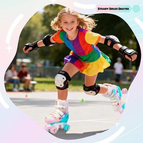 LEVYTEMP Kids Roller Skates for Girls Kids with Light Up Wheels, Adjustable 4 Sizes (10C-7.5Y), Star Design, Triple Safety System, Ideal Gift for Ages 3-12