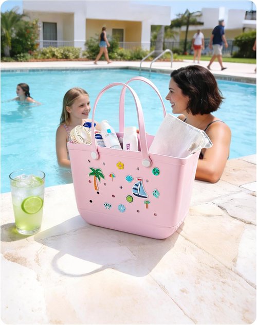 BAGSMART Large Waterproof Beach Bag - Stylish Tote with Cooler & Charms for Pool Days