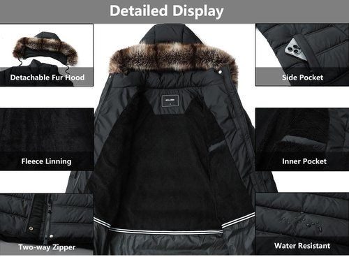 TYBBNY Women's Winter Coat Waterproof Long Puffer Jacket with Detachable Hood-Thermal Insulated Parka, Fleece Lined for Extreme Cold, Daily Commute & Outdoor