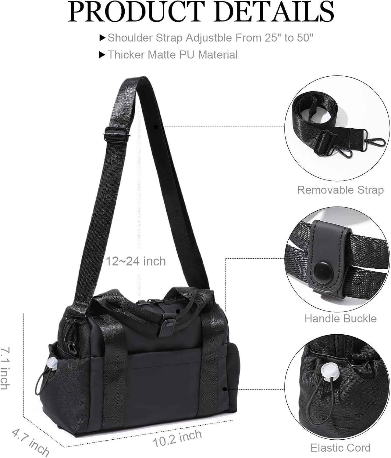 Skiennix Mini Gym Bag for Women - Stylish Crossbody Duffle with Wet Compartment | Black