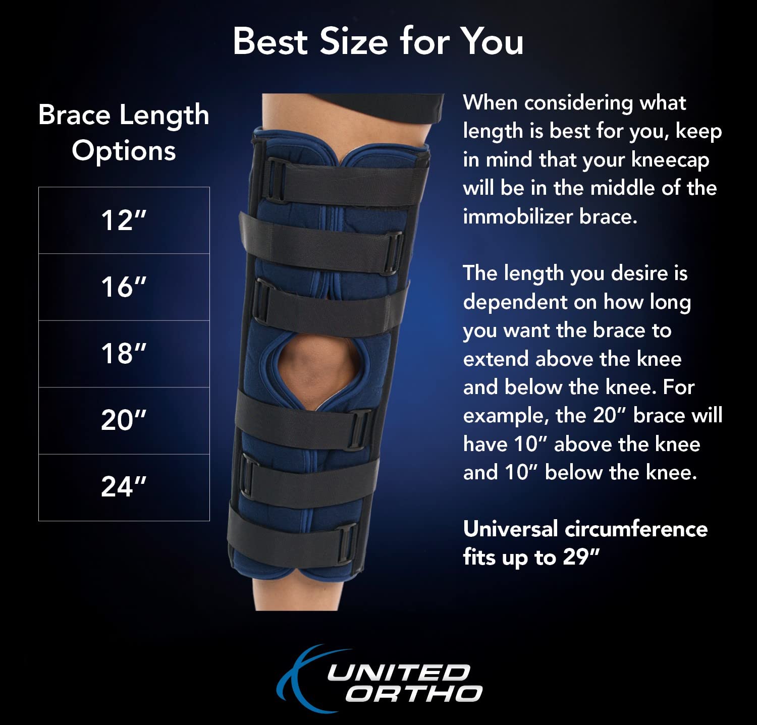 United Ortho 61016 3-Panel Knee Immobilizer, 16" Size