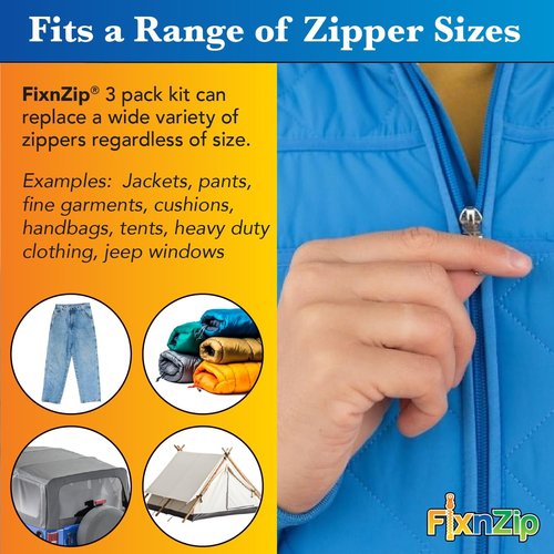 FixNZip Zipper Repair Kit Bundle - Universal No-Sew Slider Replacement for All Apparel | Sizes 1-10