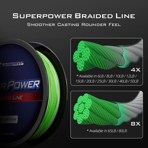 KastKing SuperPower Braided Fishing Line - Abrasion Resistant & Zero Stretch - Smaller Diameter, 300 Yards