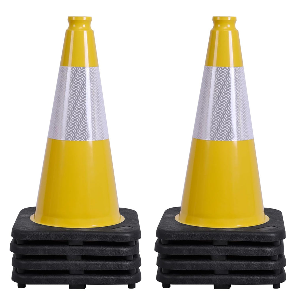 OrangeStar 18" Traffic Cones - 8-Pack Yellow Safety Cones with Reflective Collar & Weighted Base for Indoor/Outdoor Use
