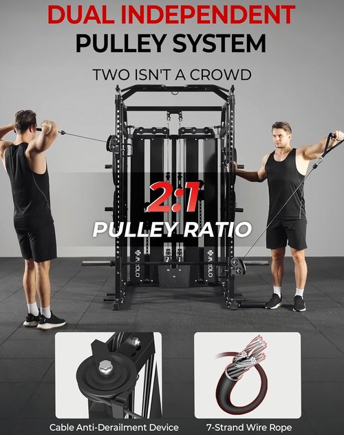 Mikolo Smith Machine - Multi-Functional Home Gym System with Weight Stack & LAT Pulldown | 10+ Free Attachments