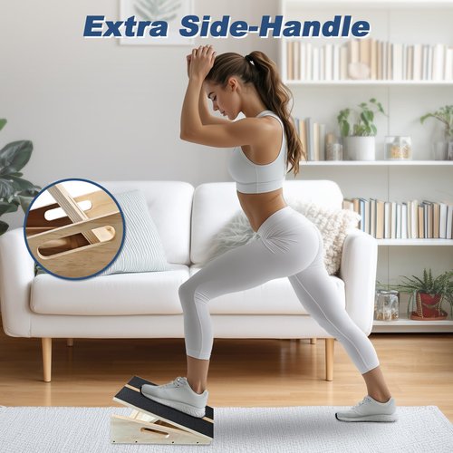 Adjustable Foot Incline Wooden Slant Board For Calf Stretching,440lb Capacity, Balance Velour Stretcher Ankle Stretch Knee Leg Boards Squats Wedge Exercise Fitness Equipment(side handle slant board)