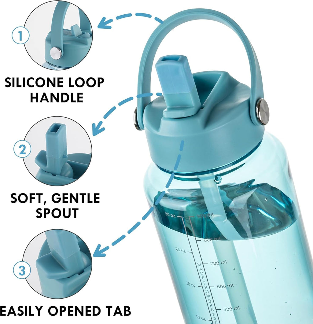 OLDLEY 32 oz Clear Water Bottle - BPA-Free Tritan, Wide Mouth, Leak Proof | Ideal for Gym, Travel, Home, Office