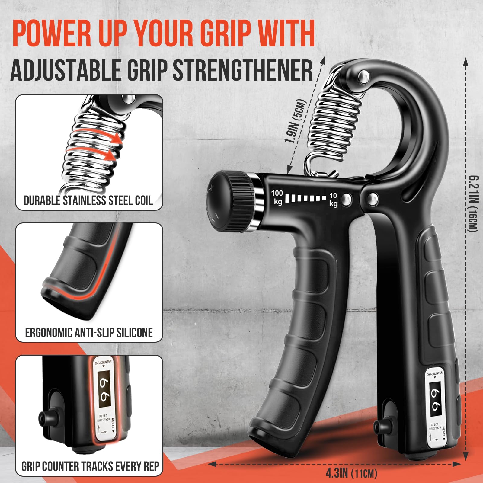 TEAWOO 4-Pack Grip Strength Trainer Kit, Adjustable Forearm Strengthener, Black Hand Grip Strengthener Balls, Finger Exerciser & Stretcher for Strength Training, Recovery & Flexibility