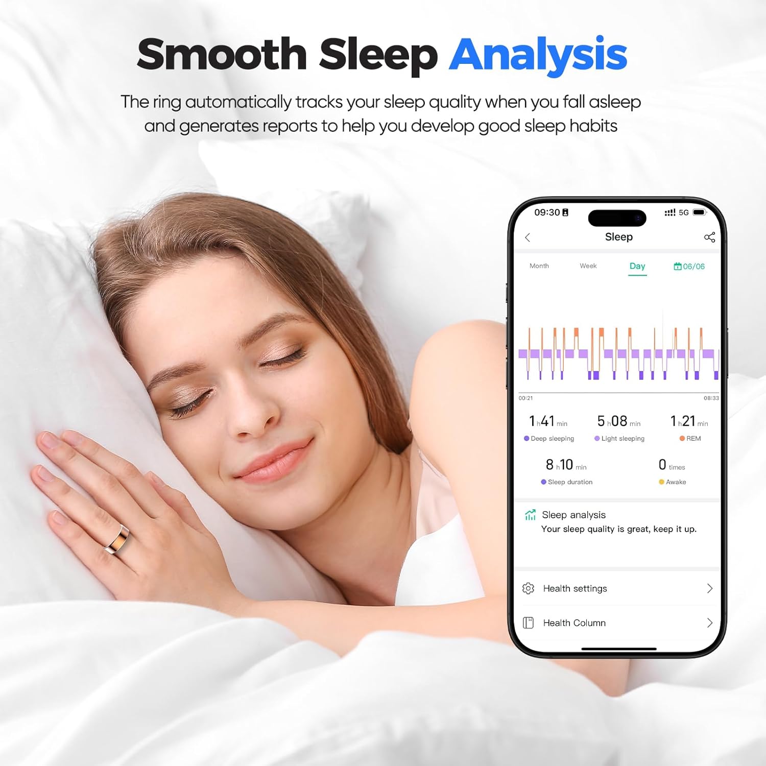 Skiennix Smart Ring Health Tracker - IP68 Waterproof, Sleep & Exercise Monitoring, Unisex (Black, Size 10)
