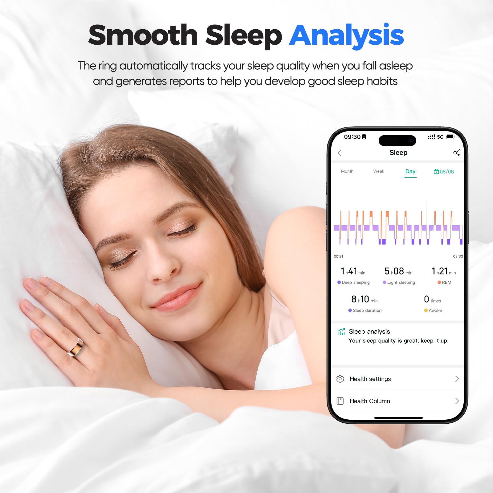 Smart Ring Health Tracker, Sleep/Exercise Monitoring, iOS /Android Compatible, IP68 Water Resistance, No Subscription Required, 5-Day Battery Life, Suitable for Both Women and Men (Rose Gold, 9)