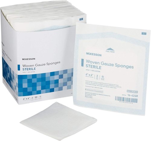 McKesson Sterile Woven Gauze Sponges - 8-Ply, 100% Cotton, 4" x 4", 50 Packs (100 Total)