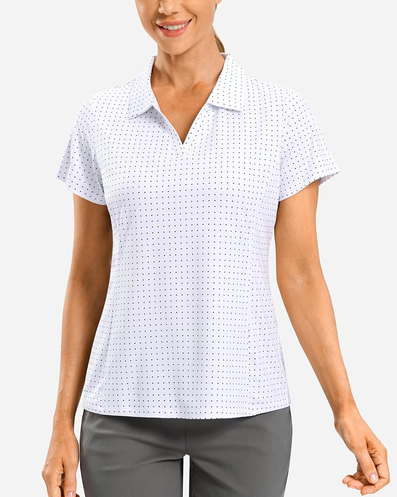 G Gradual Women's Polo Shirt - Short Sleeve V-Neck Collared Top with UPF 50+, Lightweight Dry-Fit (Black Dot, Large)