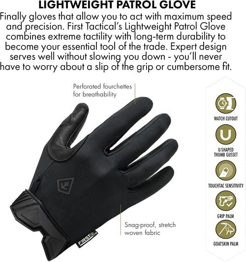 First Tactical Men's Lightweight Patrol Gloves - Skin Tight Goatskin Palm & Touchscreen Capability