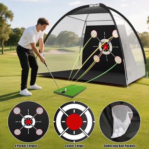 10x7FT Golf Hitting Net with Practice Mat – Complete Set for Backyard & Indoor Use | Includes Golf Balls, Rubber Tee, Carry Bag, Ground Stakes | Durable, Easy Setup, Ideal Gift for Golfers