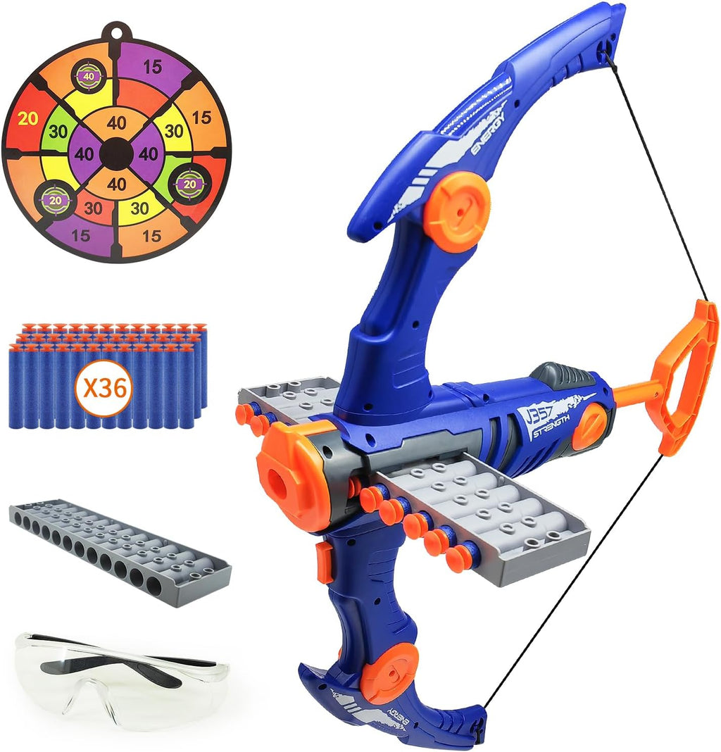 Skiennix Toy Bow and Arrow Set - 12-Dart Clip Foam Archery with 36 Darts, Goggles & Target - Blue