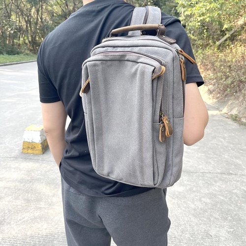 AUGUR Canvas Backpack Sling Bag Crossbody Small Bag Casual Rucksack for Men Women Cycling Hiking Travel (Gray)